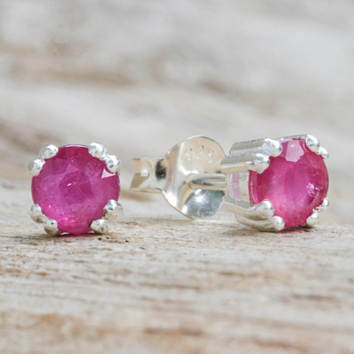 Ruby stud earrings, 'Sparkling Gems' - Faceted Ruby Stud Earrings from Thailand
