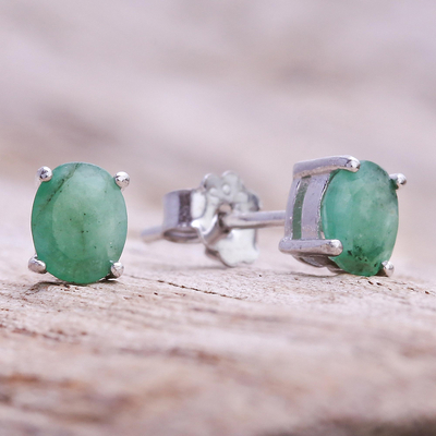 Emerald stud earrings, 'Verdant Marvel' - Faceted Emerald Stud Earrings from Thailand