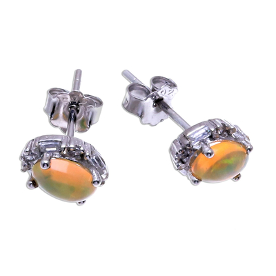 Opal stud earrings, 'Bright Ovals' - Oval Opal Stud Earrings from Thailand