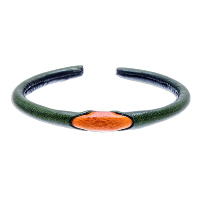 Green and Orange Leather Cuff Bracelet from Thailand