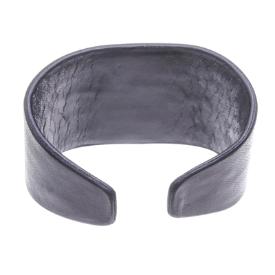 Leather and brass cuff bracelet, 'Diamond Pagoda' - Diamond Pattern Leather and Brass Cuff Bracelet