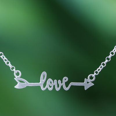 Sterling silver pendant necklace, 'Romance Arrow' - Love-Themed Sterling Silver Pendant Necklace Thailand