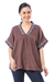 Cotton blouse, 'Classic Diamonds' - Embroidered Cotton Blouse in Mahogany from Thailand thumbail