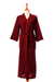 Cotton robe, 'Relaxing Sangria' - Embroidered Cotton Robe in Cerise and Strawberry (image 2a) thumbail