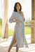 Cotton robe, 'Blue Diamonds' - Diamond Embroidered Cotton Robe in Ash from Thailand thumbail