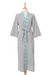 Cotton robe, 'Blue Diamonds' - Diamond Embroidered Cotton Robe in Ash from Thailand (image 2a) thumbail