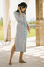 Cotton robe, 'Blue Diamonds' - Diamond Embroidered Cotton Robe in Ash from Thailand (image 2b) thumbail