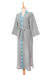 Cotton robe, 'Blue Diamonds' - Diamond Embroidered Cotton Robe in Ash from Thailand (image 2c) thumbail