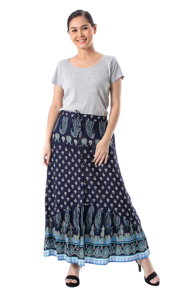 falda de rayón - Falda de rayón estampada con motivo Paisley de Tailandia