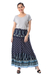 Rayon skirt, 'Navy Paisleys' - Paisley Motif Printed Rayon Skirt from Thailand thumbail