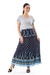 Rayon skirt, 'Navy Paisleys' - Paisley Motif Printed Rayon Skirt from Thailand (image 2b) thumbail