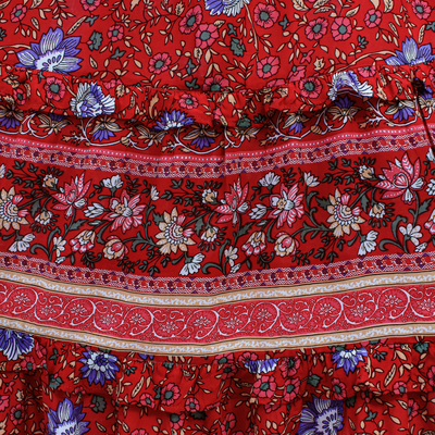falda de rayón - Falda de rayón floral en amapola confeccionada en Tailandia