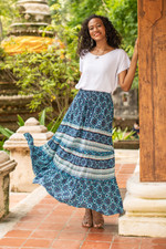 Rayon skirt, 'Fascinating Night' - Floral Motif Printed Rayon Skirt from Thailand