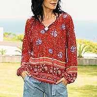 Rayon blouse, 'Poppy Garden'