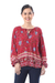 Rayon blouse, 'Poppy Garden' - Floral Rayon Blouse in Poppy Crafted in Thailand (image 2a) thumbail