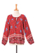 Rayon blouse, 'Poppy Garden' - Floral Rayon Blouse in Poppy Crafted in Thailand (image 2c) thumbail