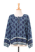 Rayon blouse, 'Fascinating Evening' - Floral Motif Rayon Blouse in Blue from Thailand (image 2d) thumbail