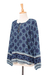 Rayon blouse, 'Fascinating Evening' - Floral Motif Rayon Blouse in Blue from Thailand (image 2e) thumbail