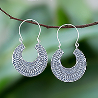 Sterling silver hoop earrings, 'Crescent Patterns' - Patterned Crescent Sterling Silver Hoop Earrings