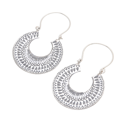 Sterling silver hoop earrings, 'Crescent Patterns' - Patterned Crescent Sterling Silver Hoop Earrings