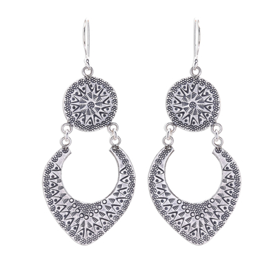 Sterling silver dangle earrings, 'Moon Phase' - Karen Hill Tribe Silver Dangle Earrings from Thailand