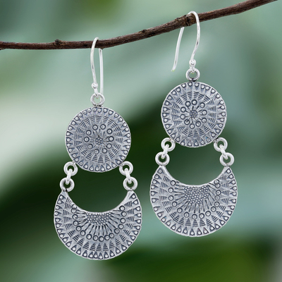 Silver dangle earrings, 'Crescent Love' - Karen Silver Crescent Dangle Earrings from Thailand