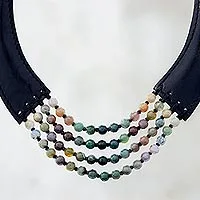 Agate beaded necklace, 'Mossy Mood'