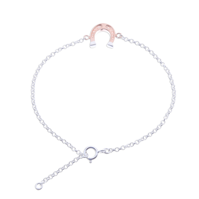 Rose gold accented sterling silver pendant bracelet, 'Horseshoe Gleam' - Rose Gold Accented Sterling Silver Horseshoe Bracelet