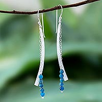 Modern Apatite Beaded Dangle Earrings from Thailand,'Bright Curve'