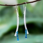 Apatite dangle earrings, 'Bright Curve' - Modern Apatite Beaded Dangle Earrings from Thailand