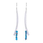 Apatite dangle earrings, 'Bright Curve' - Modern Apatite Beaded Dangle Earrings from Thailand