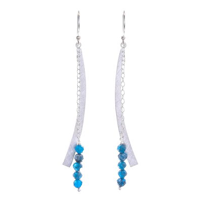 Apatite dangle earrings, 'Bright Curve' - Modern Apatite Beaded Dangle Earrings from Thailand