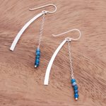 Apatite dangle earrings, 'Bright Curve' - Modern Apatite Beaded Dangle Earrings from Thailand