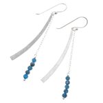 Apatite dangle earrings, 'Bright Curve' - Modern Apatite Beaded Dangle Earrings from Thailand