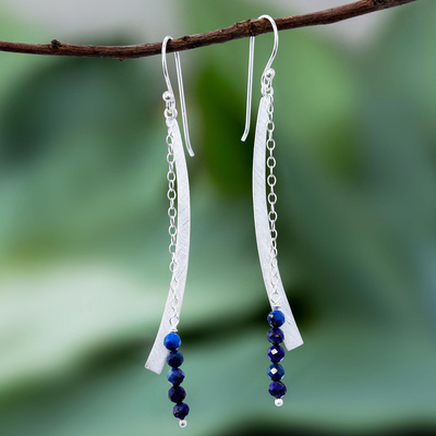 Lapis lazuli dangle earrings, Bright Curve
