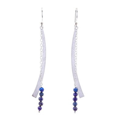 Modern Lapis Lazuli Beaded Dangle Earrings from Thailand