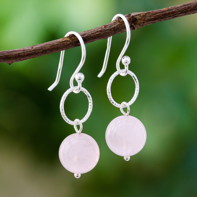 Rose quartz dangle earrings, Ring Shimmer