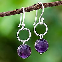 Amethyst dangle earrings, 'Ring Shimmer' - Round Amethyst Dangle Earrings Crafted in Thailand