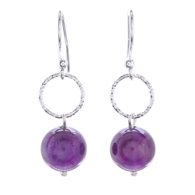 Round Amethyst Dangle Earrings Crafted in Thailand