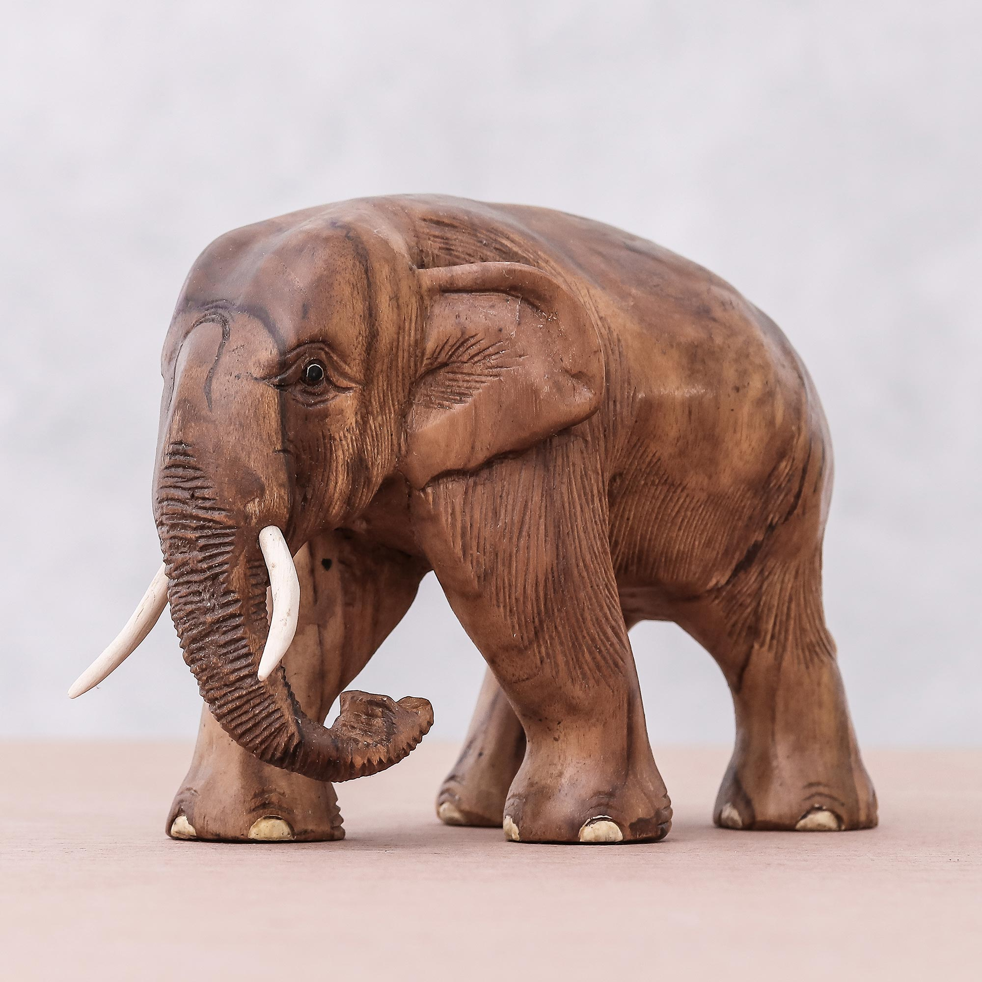 8 Inch Wooden Giant African Elephant Hand Made Wooden Elephant Figurine 