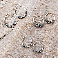Traditional Thai Sterling Silver Hoop Earrings (Set of 3),'Traditional Thailand'