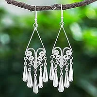 Sterling silver filigree chandelier earrings, 'Diamond Fountains'