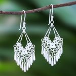 Sterling silver filigree chandelier earrings, 'Diamond Swing' - Diamond-Shaped Sterling Silver Filigree Chandelier Earrings
