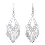 Sterling silver filigree chandelier earrings, 'Diamond Swing' - Diamond-Shaped Sterling Silver Filigree Chandelier Earrings