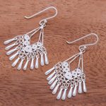 Sterling silver filigree chandelier earrings, 'Diamond Swing' - Diamond-Shaped Sterling Silver Filigree Chandelier Earrings
