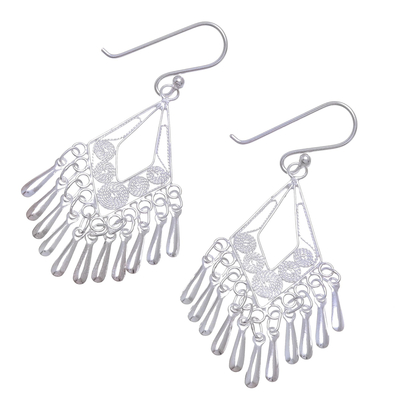 Sterling silver filigree dangle earrings, 'Diamond Swing' - Diamond-Shaped Sterling Silver Filigree Dangle Earrings