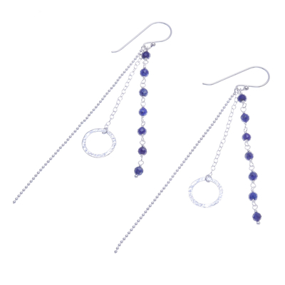 Lapis lazuli dangle earrings, 'Solar Love' - Lapis Lazuli Dangle Earrings with Sterling Rings