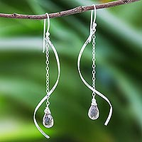 Smoky Quartz Dangle Earrings with Sterling Spirals,'Solar Spin'
