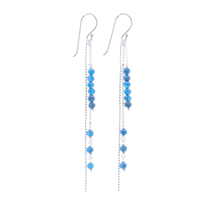 Apatite dangle earrings, 'Morning Rain' - 6-Carat Apatite Beaded Dangle Earrings from Thailand