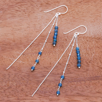 Apatite dangle earrings, 'Morning Rain' - 6-Carat Apatite Beaded Dangle Earrings from Thailand